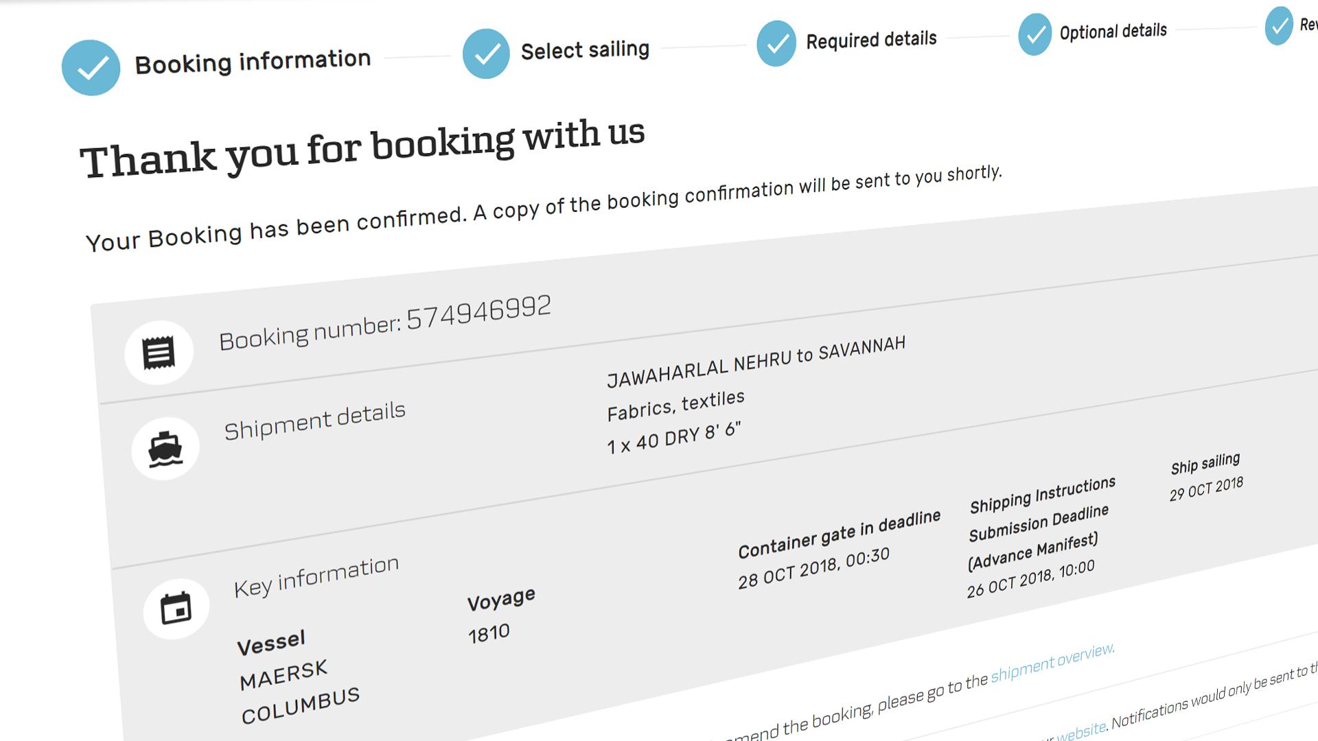 Self Photos / Files - Maersk instant booking