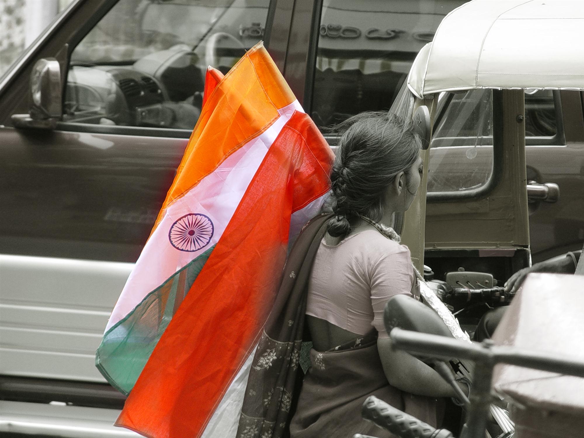 Self Photos / Files - Indian lady carrying Indian flag